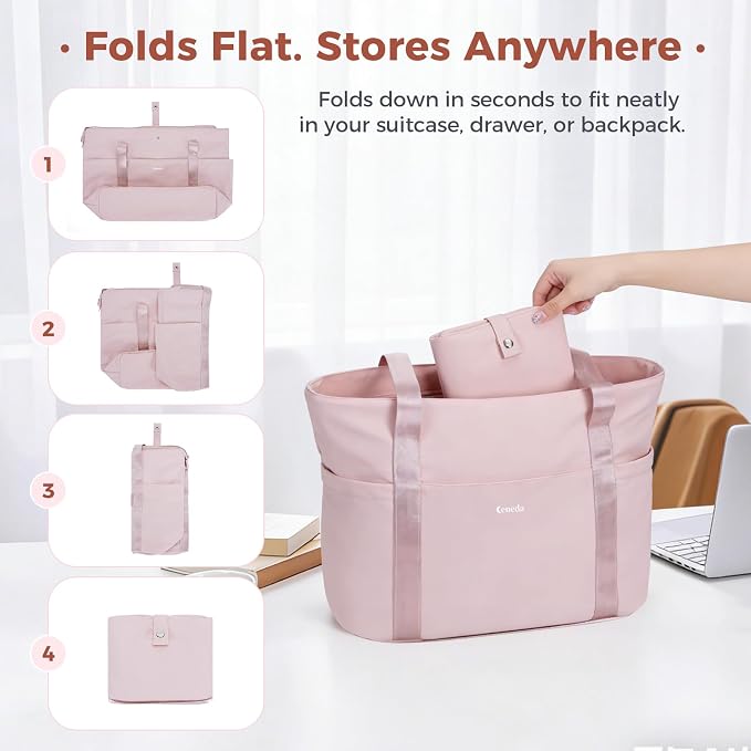 Ceneda Foldable Tote Bag for Women, Lightweight Work Bag with Dual Inner Cup Holders, Daily Handbag for Travel, Gym, Grocery | 40oz Tumbler Holder - Image 5
