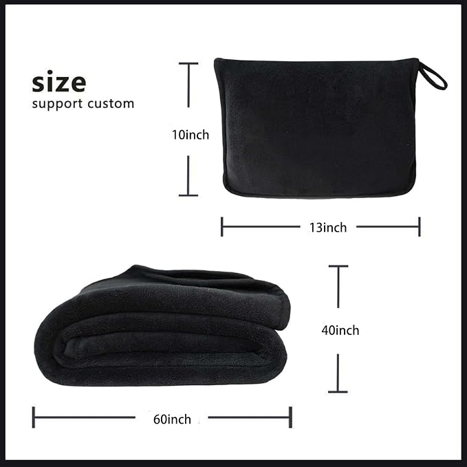 Travel Blanket Pillow, Soft Airplane Blanket 2-in-1, Travel Blanket Airplane Compact with Bag, Travel Essentials Accessories for Plane and Car,60x40 Black - Image 2