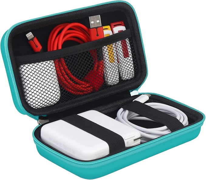 BOVKE PU Hard Travel Case for MacBook Air Pro Power Adapter Apple MagSafe 2 USB-C Charger, Extra Room for USB C Hub, Type C Hub, USB C Hub Multiport Adapter, Magic Mouse, Charging Cable, Turquoise by BOVKE