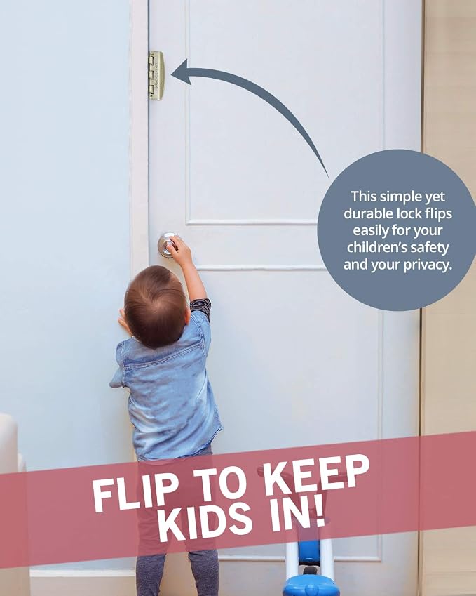 Jack N’ Drill Flip Action Door Lock (6 Pack)- Reversible Privacy Door Locks with Anti Lockout Screw for Child Proofing and Home Defense, Easy to Install and Durable Lock for Interior Swing-in Doors - Image 3