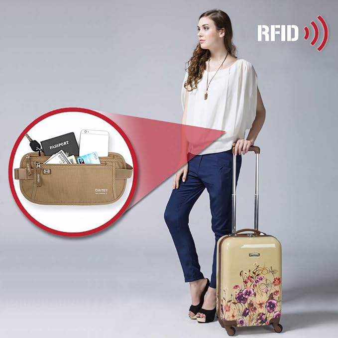 Money Belt - Passport Holder Secure Hidden Travel Wallet with RFID Blocking, Undercover Fanny Pack (Beige) - Image 6