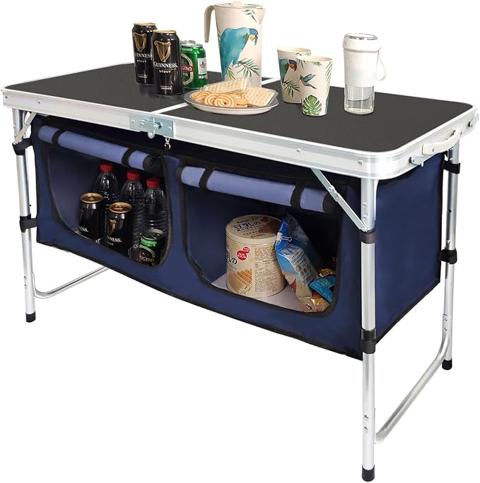 CampLand Outdoor Folding Table Aluminum Lightweight Height Adjustable with Storage Organizer for BBQ, Party, Camping by CampLand