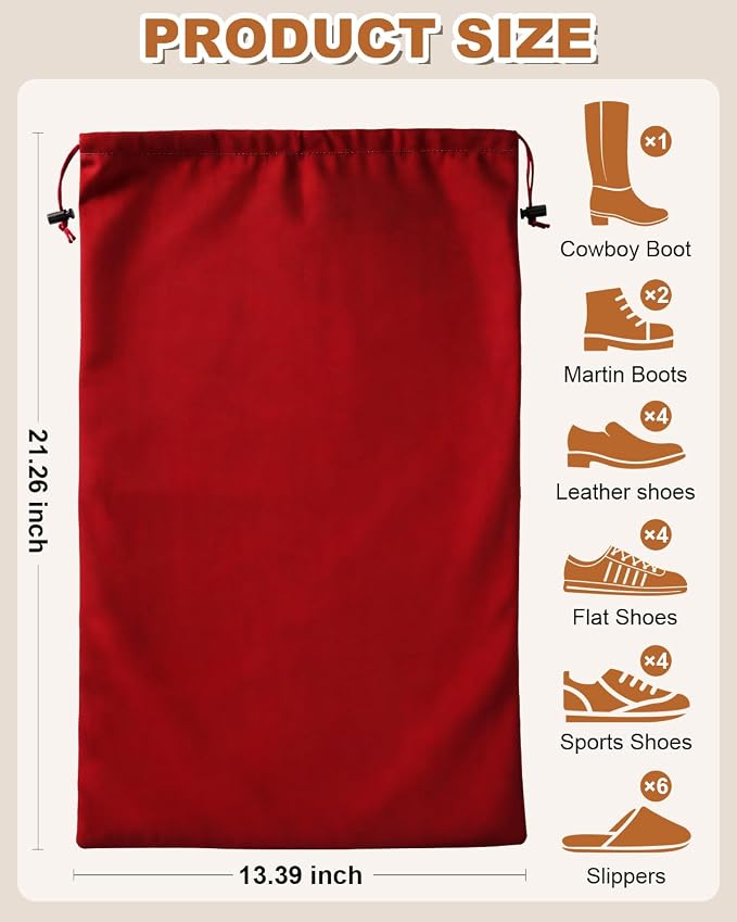 2 Pcs Shoe Bags for Travel, Large Boot Bags, Rio Red, 21.2x13.3 Inch | Washable & Reusable Travel Shoe Bags, Dustproof Shoe Bags with Drawstring Closure, Suitable for Travel, Home Storage - Image 8
