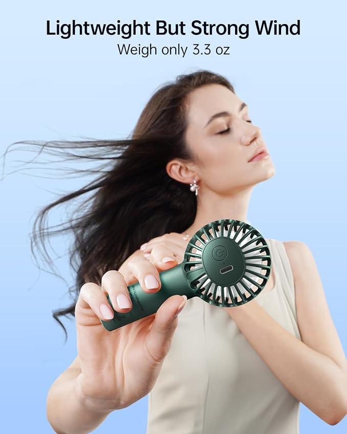 SWEETFULL Mini Portable Fan - Rechargeable Handheld Fan, 3 Speeds Personal Small Hand Gifts for Travel Essentials, Lash, Makeup, Eyelash, Kids, Girls, Women - USB, Cute Design Dark Green - Image 5