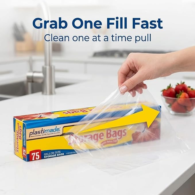 1 Gallon Storage Bags With Twist Ties, 300 Count (4 Packs of 75) | Roomy 11 x 12.5 in baggies for produce, snacks, freezer & pantry; flexible, tear resistant & easy to fill for meal prep - Image 8