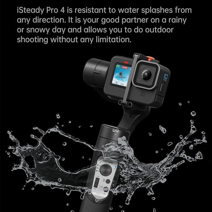 Hohem iSteady Pro 4 Action Camera Gimbal 3-Axis Splashproof Stabilizer for GoPro Hero 13/12/11/10/9/8/7/6/5/4/3,DJI OSMO Action,Insta360 ONE R,Sony RX0,Quick Mounting,14Hrs Runtime - Image 5
