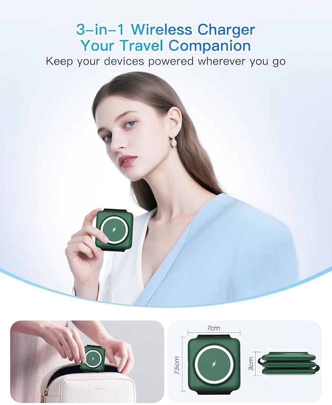 Iseyyox 3 in 1 Wireless Charger for iPhone - Foldable Charging Station Travel Charging Dock Compatible with iPhone 17 16 15 14 13 12 Pro Max Plus Watch & Airpods - Image 2