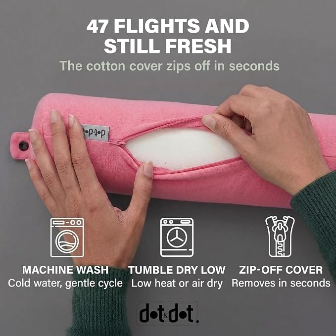 Dot&Dot Twist Memory Foam Travel Pillow, Bendable Neck Pillow for Airplane, Car and Home, 26-Inch Adjustable Roll with Washable Cotton Cover, Pink - Image 7