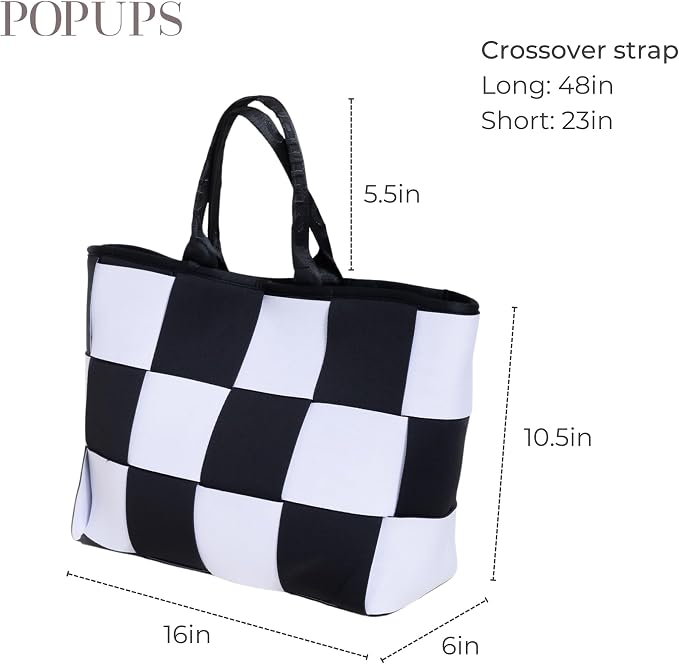 POPUPS Interwoven Large Neoprene Foldable Tote Bag, Weekender Bag for Women - Travel Crossbody Purse - Image 3