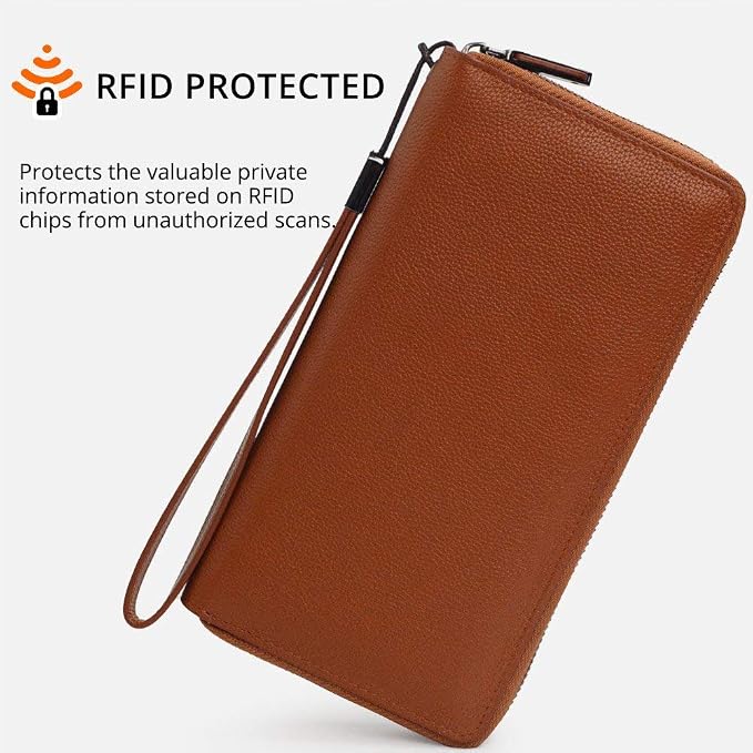 Bveyzi Women RFID Blocking Wallet Leather Zip Around Phone Clutch Large Capacity Ladies Travel Purse Wristlet - Image 3