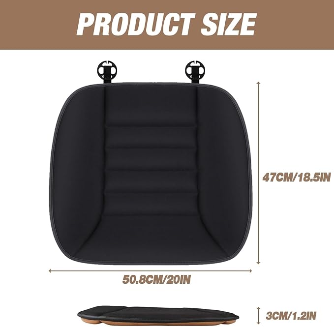 Car Seat Cushion Pad 1.2" Thick Comfort Seat Protector for Car Driver Seat Office Chair Home Use Memory Foam Seat Cushion with Non Slip Bottom, 20'' x 18.5'', Black - Image 9