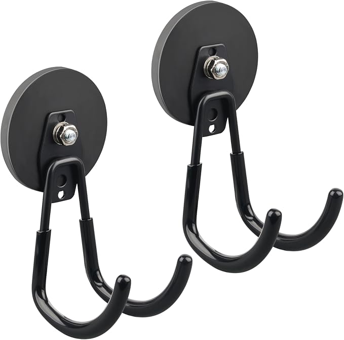 ULIBERMAGNET Strong Magnetic Hooks,2 Pack Heavy Duty Large Magnetic Hooks for Extension Cord, Cable, Hose, Power Cord,Rope,Drill,Jig Saw,Circular Saw,Garden Lawn Tools (Black/3.46inch) - Image 2