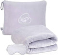 Travel Blanket Pillow,Airplane Blanket Compact with Bag Eye Mask, Ultra-Soft,Warm & Lightweight Included,Travel Essentials for Women & Men, Luggage Sleeve & Backpack Clip 65x40 in, Grey by ENZOLVE