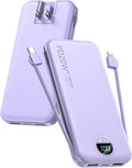 citicr Portable Charger 10000mAh PD20W w/Built-in Cables & Wall Plug Purple | Fast charging, Built-in wall plug, LED display, Charge 5 devices at once, Pass through charging, TSA approved, Pocket size by CITICR