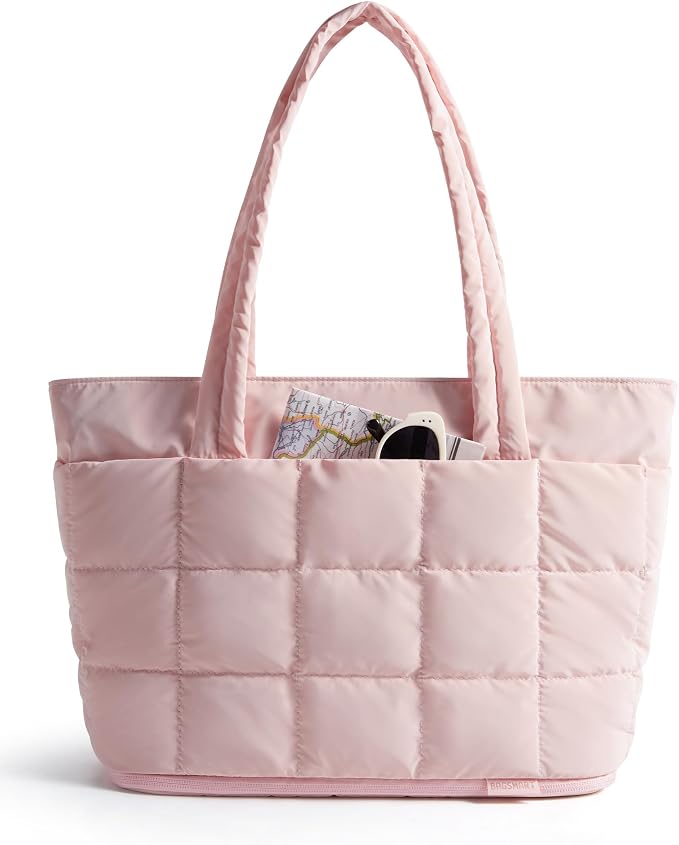 BAGSMART Expandable Tote Bag for Women, Puffer Work Tote Travel Bag | Quilted Carry On Bag for Travel Work Gym College, Waterproof Travel essentials by BAGSMART