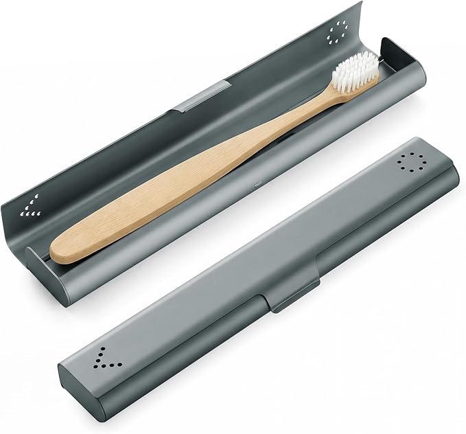 Toothbrush Travel Case Aluminum, Portable Toothbrush Holders Travel, Manual Toothbrush Case Container for Traveling, Bathroom, Camping, Business Trip-1Pack Gray by Unknown