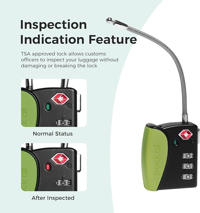 pack all TSA Approved Travel Luggage Locks, Resettable 3-Digit Code | Open Alert Indicator, Flexible Steel Cable, Zinc Alloy Body, Clear Number Dials, For Suitcase, Toolbox, Backpack, 1 Pack - Image 8