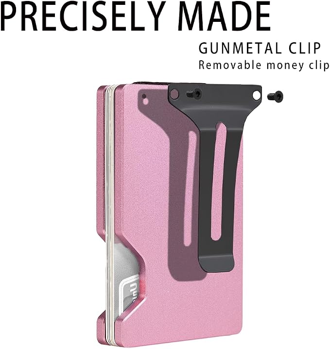 Minimalist Wallet for Men, Slim Metal RFID Blocking Wallet Credit Card Holder Money Clip & Cash Strap, Scratch-Resistant Holds 15 Cards,Ideal Gift for Men | Matte Pink - Image 8