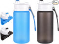 LemonRoad 2 Pcs 19 oz Silicone Collapsible Water Bottle, Gray Blue | Portable Foldable Water Bottle, Leakproof, Carabiner, Reusable, Lightweight, for Travel Sport Hiking Camping Cycling Office by Unknown
