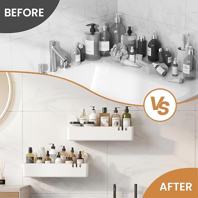 Shower Caddy Suction 2 Pack, Drill-Free Removable Bathroom Organizer | Plastic Storage Shelf Holds Up To 22lbs, For Shampoo Body Wash Conditioner, Kitchen & Bathroom Use, White - Image 6