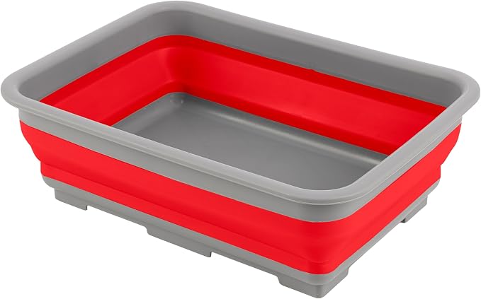 Collapsible Cleaning Caddy - Portable Multi-use Wash Basin, Dish Tub, or Ice Bucket with 7.27L Capacity for Camping and Tailgating by Wakeman (Red) by Wakeman