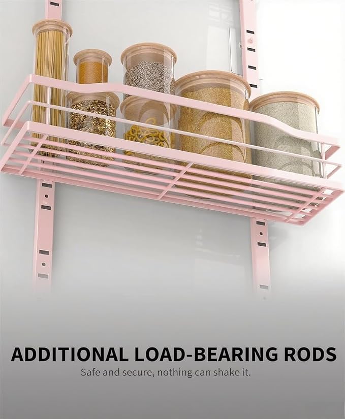 Moforoco Pink 9-Tier Over The Door Pantry Organizer, Pantry Organization and Storage, Black Hanging Basket Wall Spice Rack Seasoning Shelves - Image 4