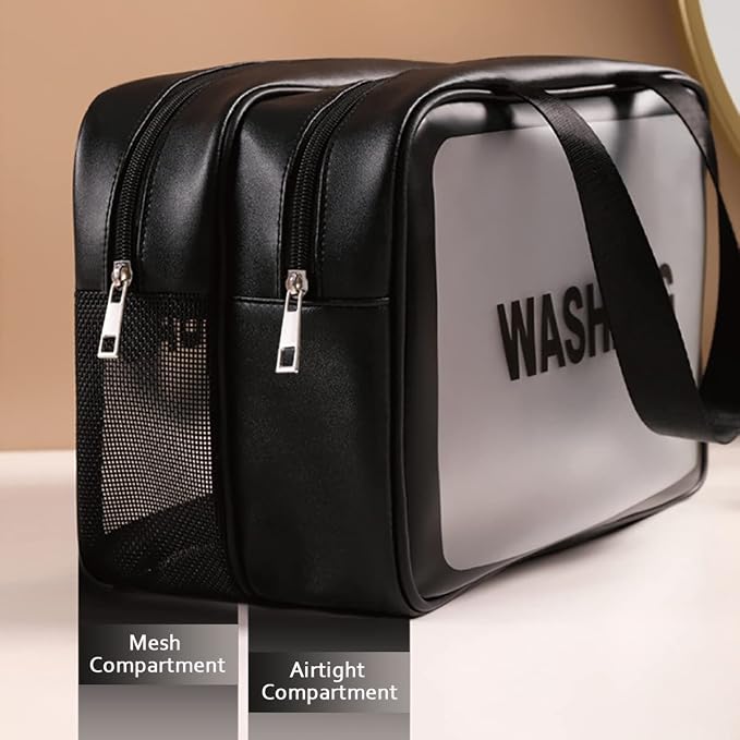 DAPOWER Travel Toiletry Bag for Women and Men, Matte Translucent Toiletry Bag with Handy Handle, Makeup Cosmetic Organizer Bag for Travel Toiletries Accessories (Black-XL) - Image 3