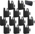 BeeGreen Black Reusable Grocery Bags Shopping Bags for Groceries 12 Pack Heavy Duty - Foldable Polyester Grocery Totes with Handles and Zipper Bag, Large Travel Washable Holiday Tote Bag Bulk​ by BeeGreen