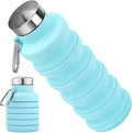 Collapsible Water Bottle, 16oz Portable Reusable Silicone Water Bottle with Carabiner for Gym, Travel, Camping, Hiking, Sports, Lightweight, BPA-Free, Leak-Proof, Foldable Design, Light Blue by HOME