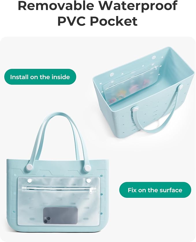 BAGSMART Beach Bag for Women, Water-resistant Rubber Tote Bag, Sandproof Vacation Essentials for Summer Swim Cruise Pool - Image 4