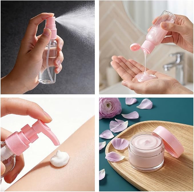 7 Pack Travel Bottles for Toiletries, TSA Approved Travel Size Containers with Toiletry Bag, Leak-Proof Liquid Containers for Shampoo, Conditioner, Lotion and Cosmetic (Cherry Pink) - Image 3