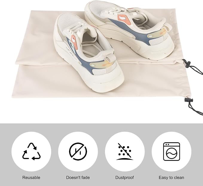 8 Pcs Single Shoe Bags for Travel with Drawstring,18"X9",Beige | Dust Resistant,Machine Washable & Reusable Storage Pouch,Travel Essentials for Women & Men - Image 4