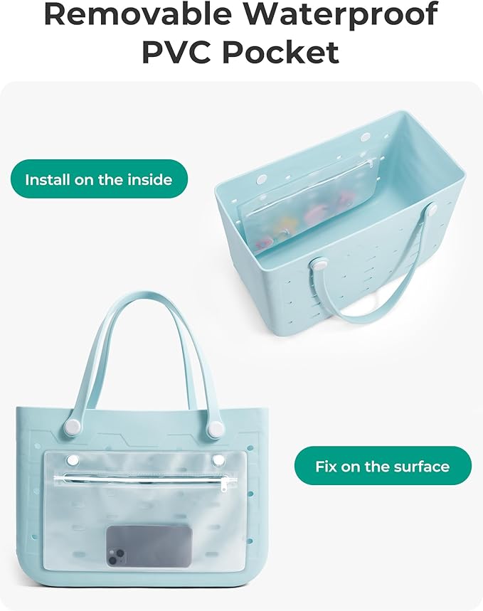 BAGSMART Beach Bag for Women, Water-resistant Rubber Tote Bag, Sandproof Vacation Essentials for Summer Swim Cruise Pool - Image 6