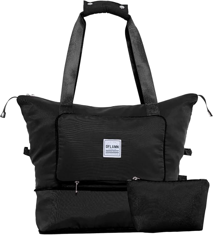 Oflamn Large Capacity Foldable Travel Carry On Duffel Tote Bag with Trolley Sleeve for Airplanes, Toiletry Bags for Women Men by Oflamn