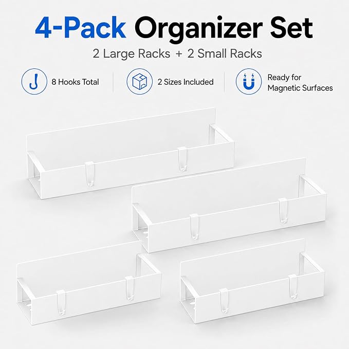 4 Pack Magnetic Cup Holder Heavy Duty, 12 Cup Capacity Water Bottle Organizer fit for Stanley Cup, Tumbler Storage Rack for Kitchen, Side of Fridge, Garage, Laundry Room, Cabinet, Pantry, RV - White - Image 5