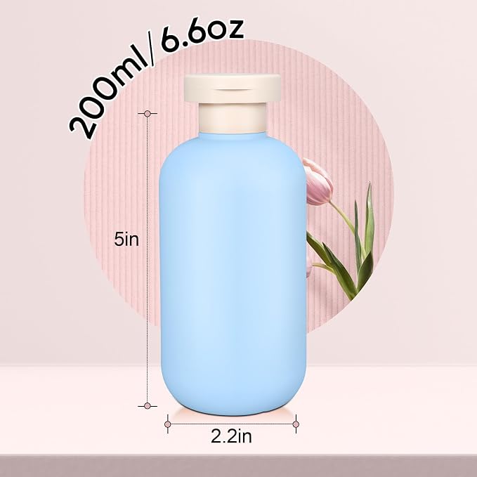DEMORA 6.6oz Travel Bottles for Toiletries, Larger Plastic Travel Squeeze Bottles Leak Proof Refillable Toiletry Containers with Flip Caps and Labels for Shampoo Conditioner Lotion (Blue, 4 Pcs) - Image 2