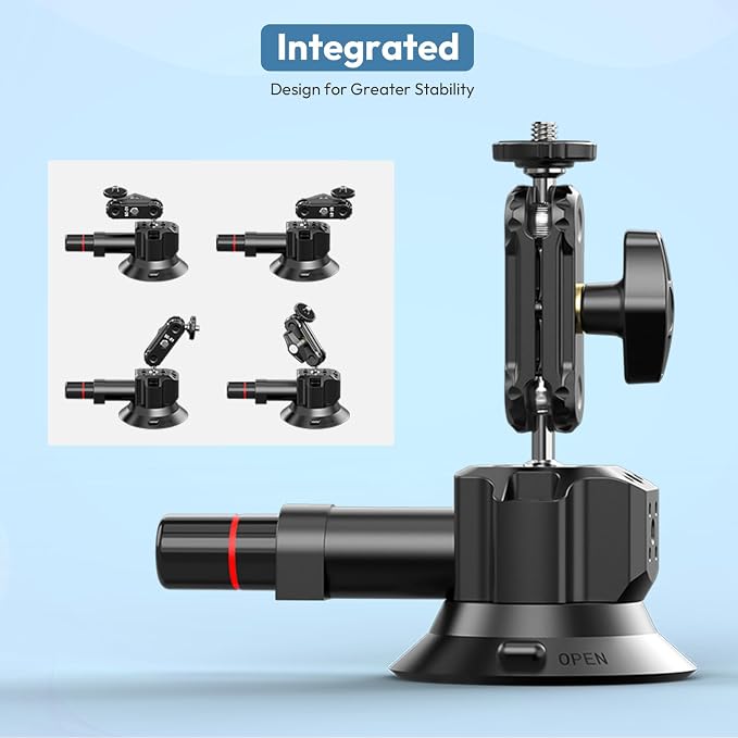 Ulanzi SC-01 Heavy-Duty Suction Cup Mount for Camera/Phone/Accessory (3"), Pump-actived Vacuum Suction Cup Mount, Magic Arm Phone Holder Action Cam Adapter Car Boats Windshield Window Mount - Image 8