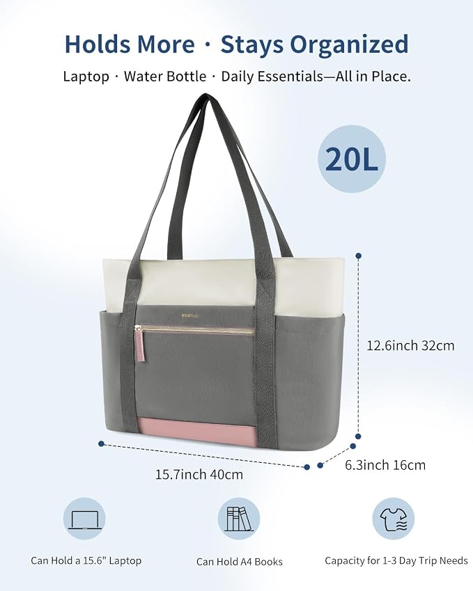 ECOHUB Large Tote Bags for Women Lightweight Laptop Tote Bag for Work Nurse Teacher Travel Totes with Compartments Cup Holder - Image 6