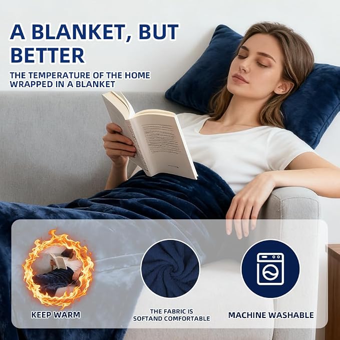2-in-1 Travel Pillow/Blanket,Airplane Neck Pillow,Lightweight Throw Blanket | Travel Blanket Roll up as a pillow for Airplane,Camping,Office,Airplane Essentials (Blue) - Image 4