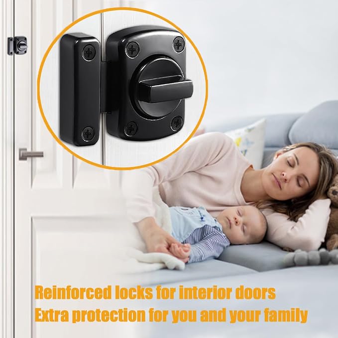French Door Reinforcement Lock Latch Anti-Pick Night Lock | Inner door safety locks from inside zinc alloy,180 degree rotation lock hatch suitable for bathroom,bedrooms,RVs,and more - Image 2