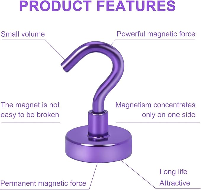 DIYMAG Magnetic Hooks 10pcs 30lbs Cruise Essentials 2026 Magnet Hook Purple | Neodymium Heavy Duty Strong Magnets Hanging Ship Cabins Refrigerator Fridge Classroom Beach Vacation Kitchen Grills Home Tool - Image 6