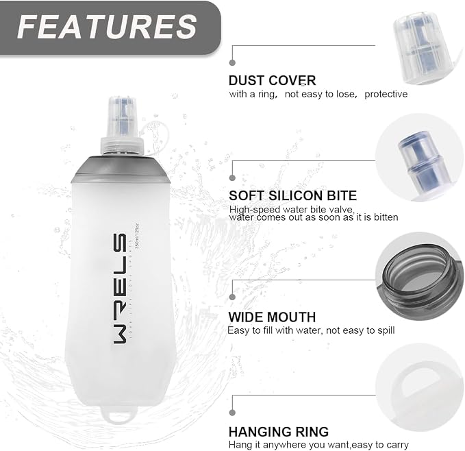 WRELS 200ml/350ml/500ml Collapsible Soft Flask,BPA Free Folding Soft Water Bottle with Hanging Ring,Lightweight TPU Hydration Flask for Running Marathon Cycling Hiking - Image 3