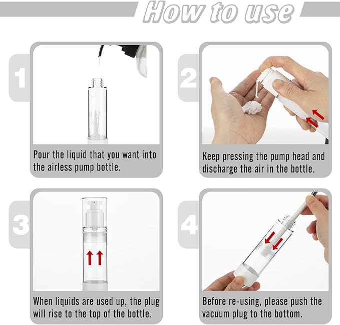 2.7OZ/80ML Clear Airless Pump Bottles, Lotion Dispenser Travel with Pump, Vacuum Plastic Travel Size Lotion Bottle for Foundation, Creams, Cosmetic(3 Pack) - Image 4