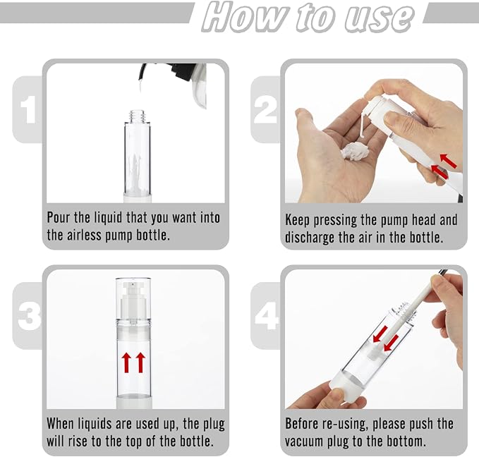 1.7OZ/50ML Clear Airless Pump Bottles, Lotion Dispenser Travel with Pump, Vacuum Plastic Travel Size Lotion Bottle for Foundation, Creams, Cosmetic(3 Pack) - Image 4