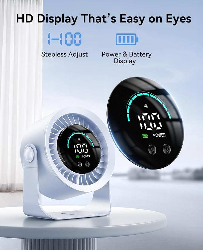 DIGIX Portable Desk Fan, 100 Speeds, 360° Rotation, USB Rechargeable | Quiet LED Display Table Fan with Wall Mount Design. Small Personal Cooling Fans for Home, Bedroom, Office & Travel, Blue - Image 7