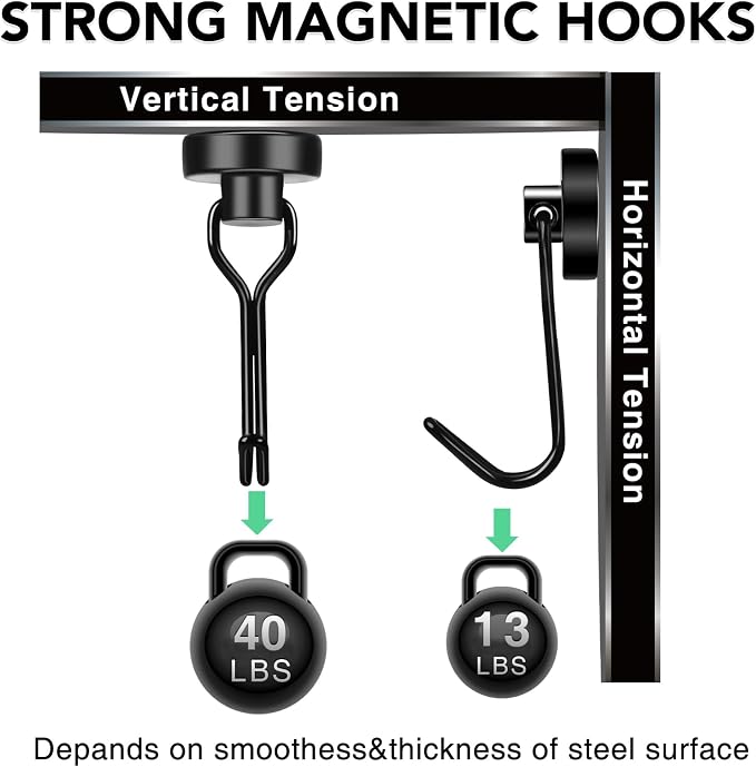 Magnetic Hooks 4 Pack 40Lbs Heavy Duty Neodymium Magnet Hook | Black Magnetic Swivel Hooks for Hanging Rust Proof Strong Magnets with Hook Magnets Metal Hanger for Storage - Image 2