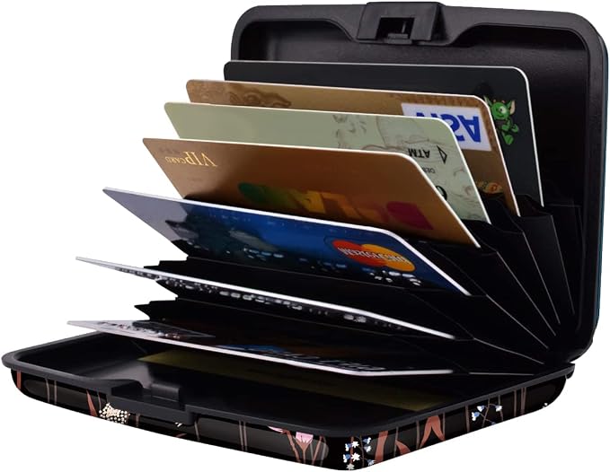 Coco Rossi Credit Card Holder RFID Aluminum Small Mini Wallet Women | Metal Wallet, Business Cards Holder, ID Case, Slim Sleeves, Womens Girls Gift, Carry Proof Wallets for Travel, Black Daisy - Image 2