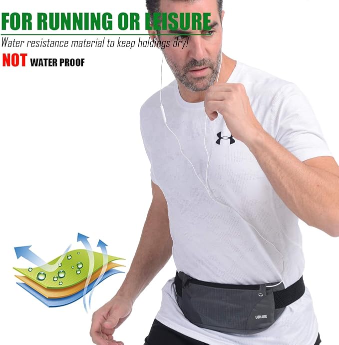 USHAKE Running Belt,Men or Women Ultra Light Bounce Free Waist Pouch Bag Fitness Workout Belt Sport Waist Pack Exercise Waist Bag for iPhone Samsung LG in Running Gym Marathon (Grey) - Image 7