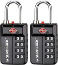 SURE LOCK TSA Approved 4-Digit Resettable Combination Luggage Locks with Open Alert, Easy-Read Dials - for Luggage, School Lockers, Gym, Office, Toolbox & Security Cases (Black 2 Pack) by Hopeyoucanstaysafe