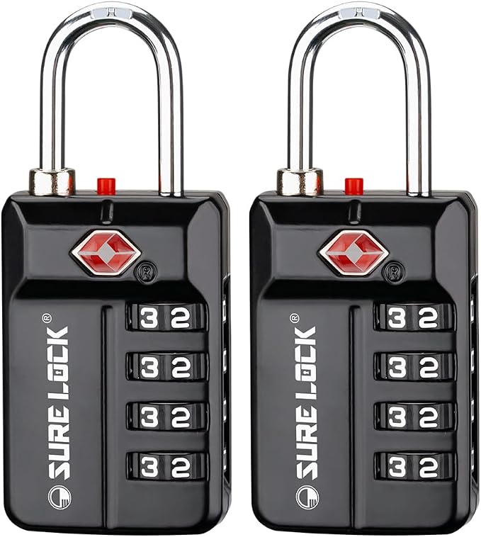 SURE LOCK TSA Approved 4-Digit Resettable Combination Luggage Locks with Open Alert, Easy-Read Dials - for Luggage, School Lockers, Gym, Office, Toolbox & Security Cases (Black 2 Pack) by Hopeyoucanstaysafe
